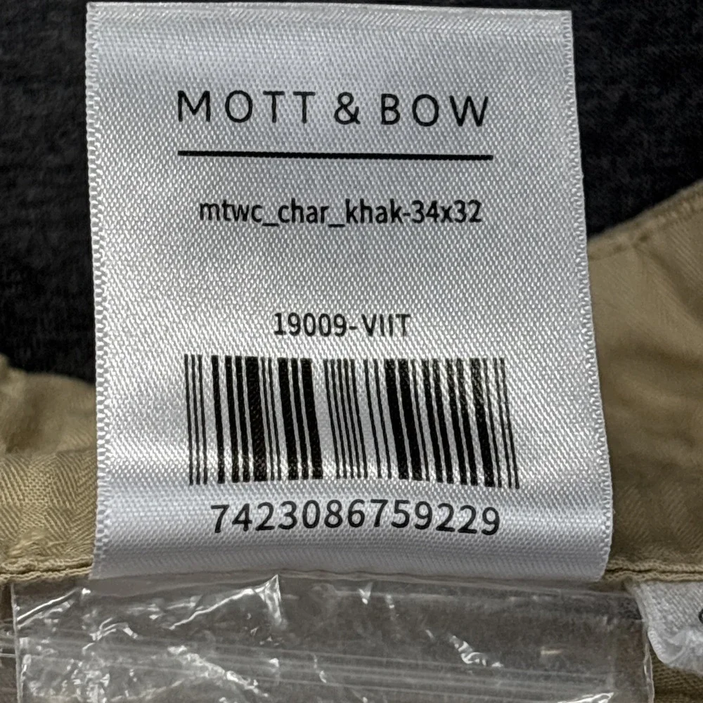 Mott Bow Pants Mens 34x31 TAG-34x32 Twill Chino Charles Khaki Beige Preppy